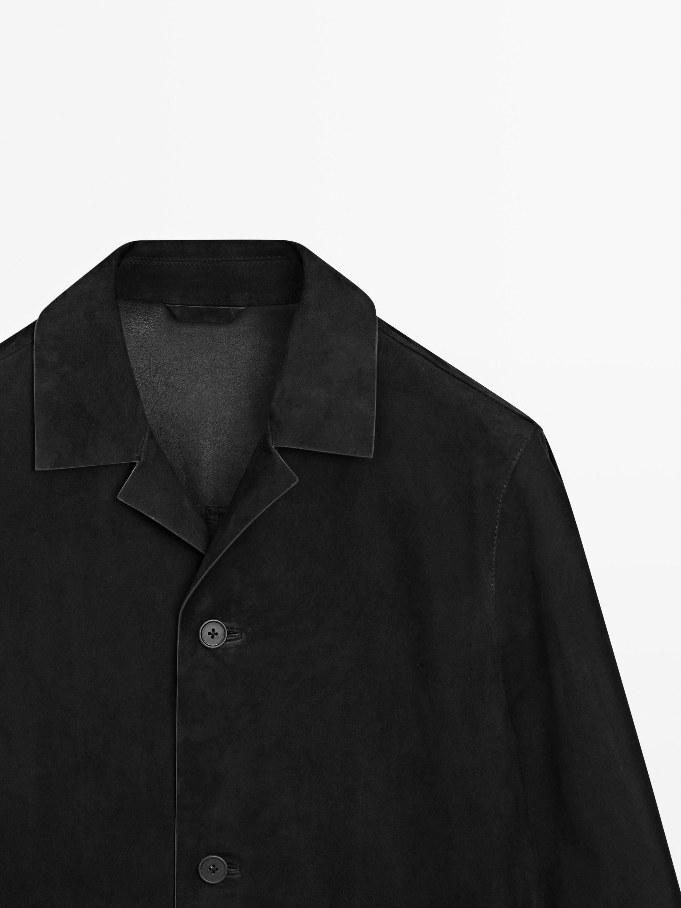 Blouson avec poches en cuir finition daim